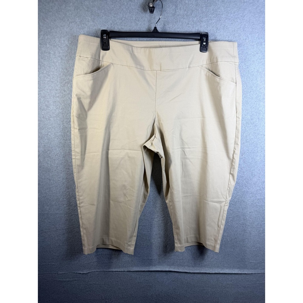 CJ Banks Capri Pants Womens 22W Beige Signature Slimming Pull On Stretch Ponte